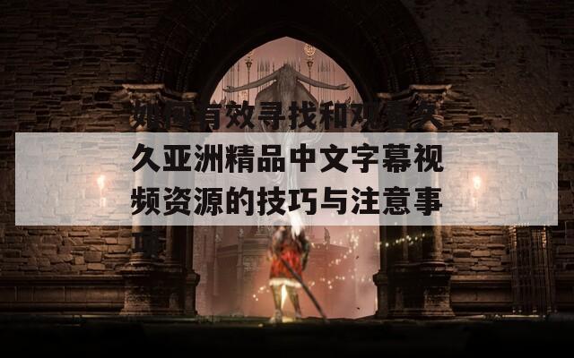 如何有效寻找和观看久久亚洲精品中文字幕视频资源的技巧与注意事项