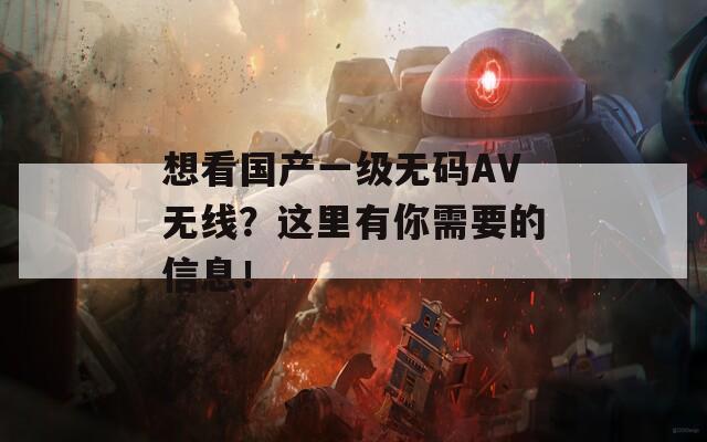 想看国产一级无码AV无线？这里有你需要的信息！
